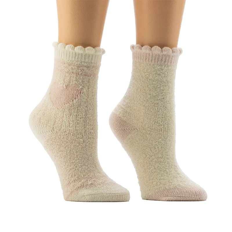 Ladies'Scalop Welt Jacquard Cozy Home ถุงเท้า