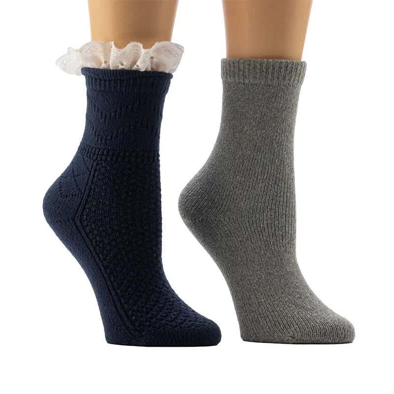 Ladies'Texture/Flat Knit Boot Crochel Lace ถุงเท้าบ้านแสนสบาย